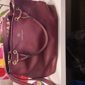 Nanette Lepore Carlyle satchel Cranberry vegan leather 12"L 7.5"H